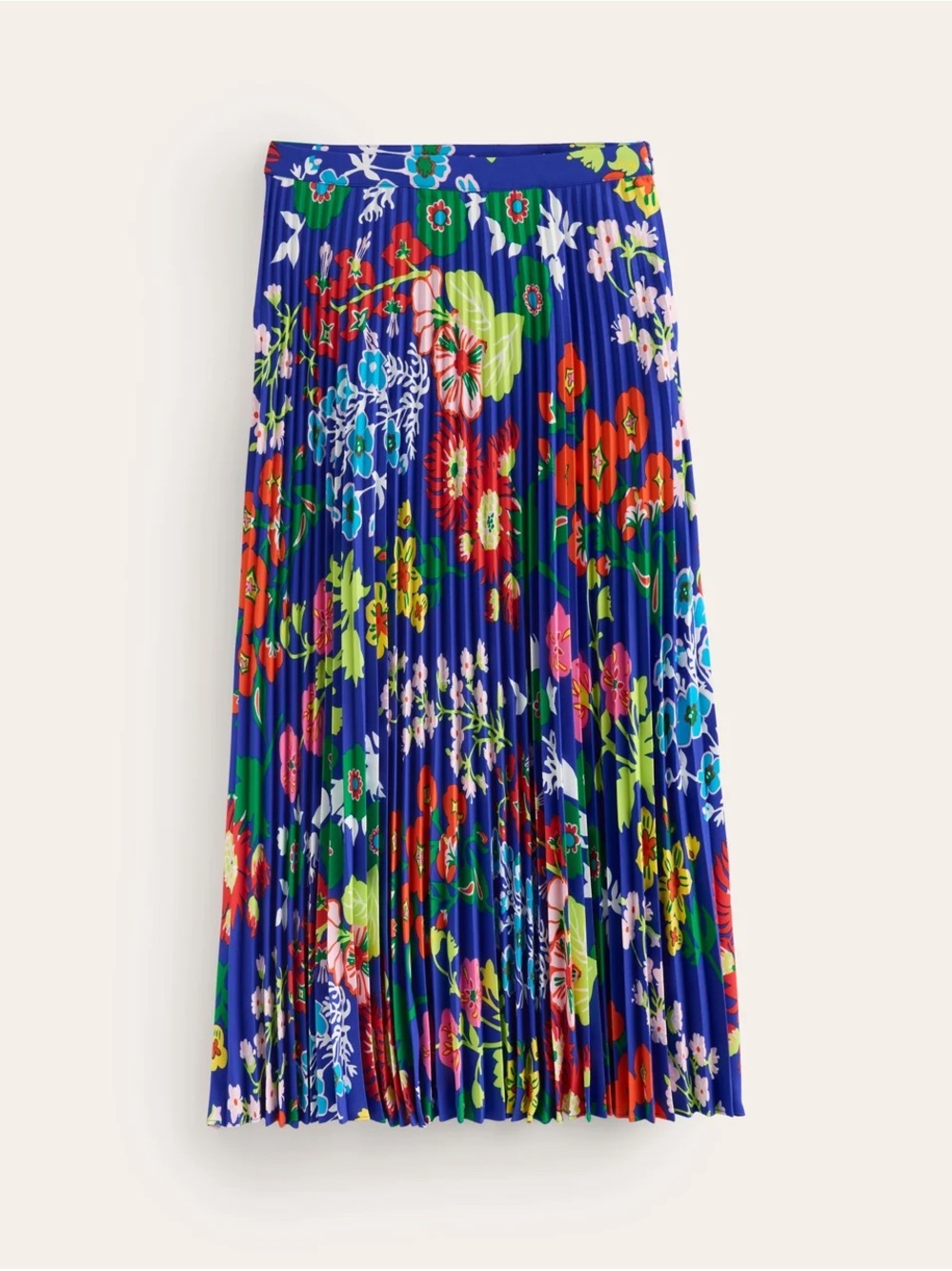 Boden Floral Pleated Midi Skirt in Bright Blue